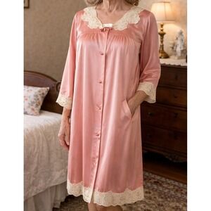 Vintage San Souci Pink House Robe‎ Size Small Lace
